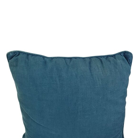 Vintage Floral Needlepoint Petit Point Tapestry Pillow Blue Corduroy 14"x14" - Picture 7 of 8